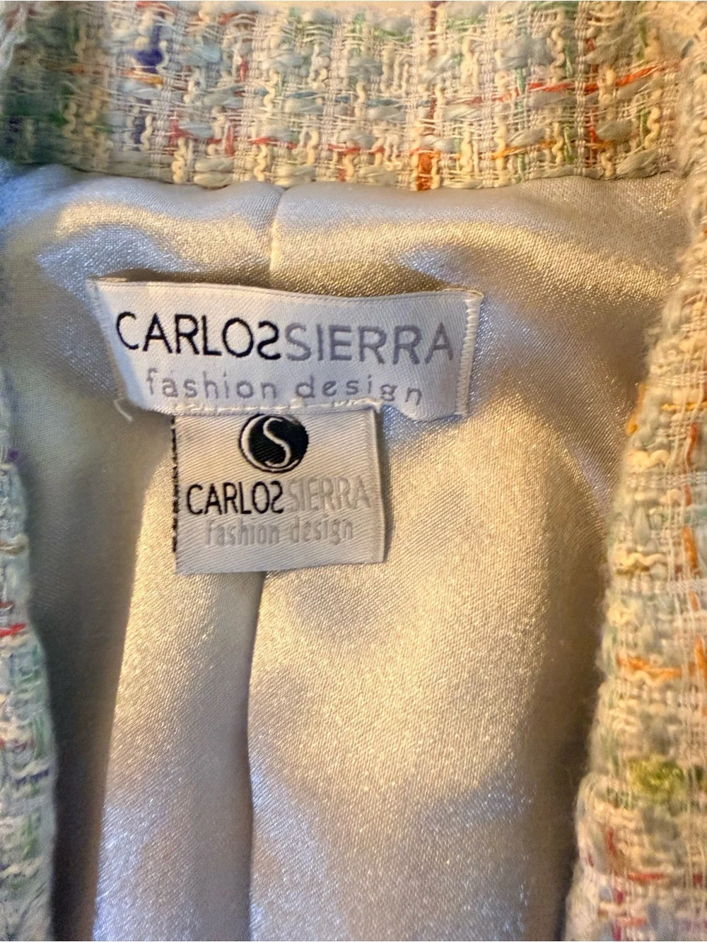 Light Blue Tweed Blazer with Cream Trim